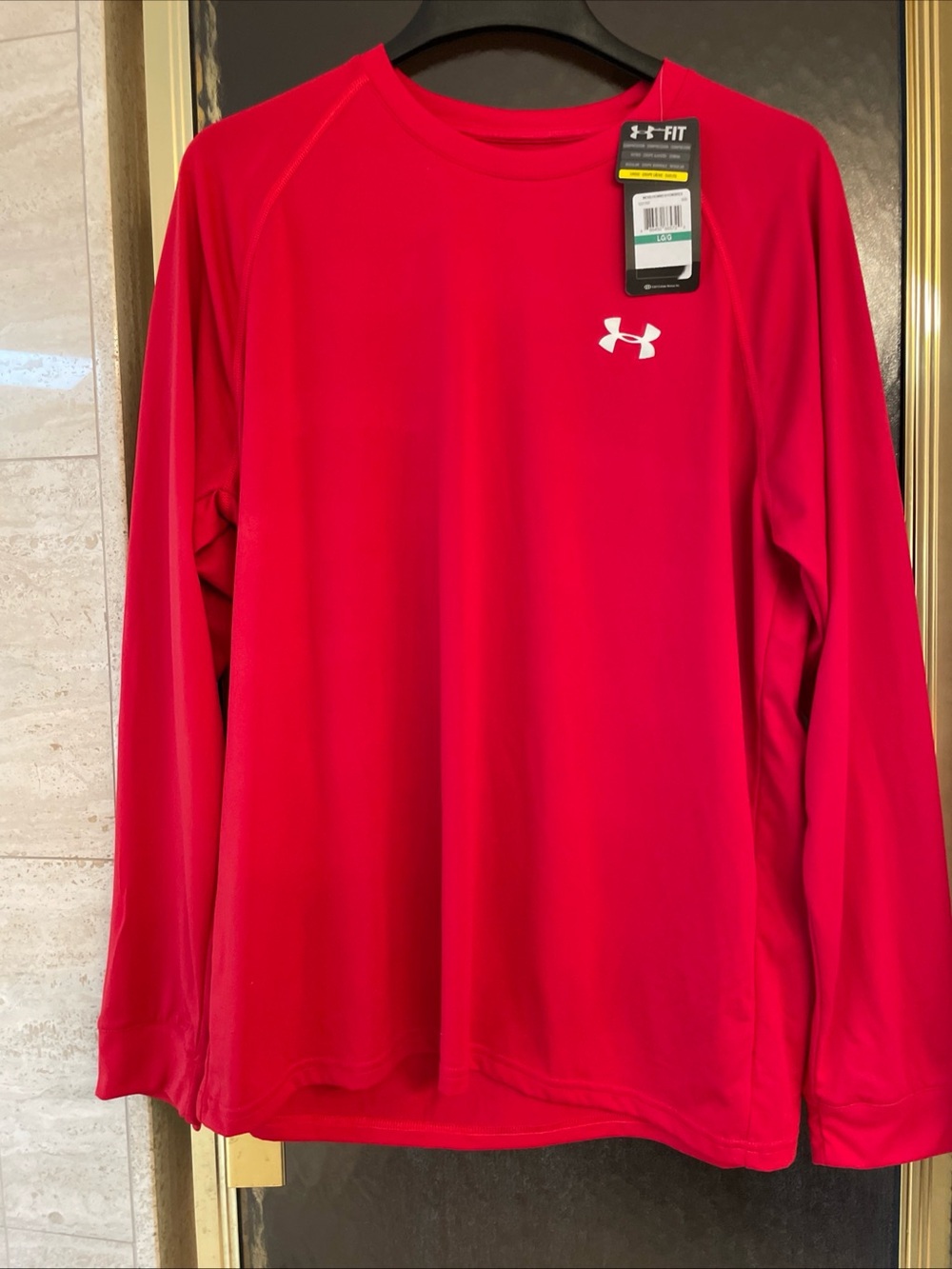 Men’s Under Armour Red HeatGear Compression Long Sleeve Crew Neck Shirt Sz Large